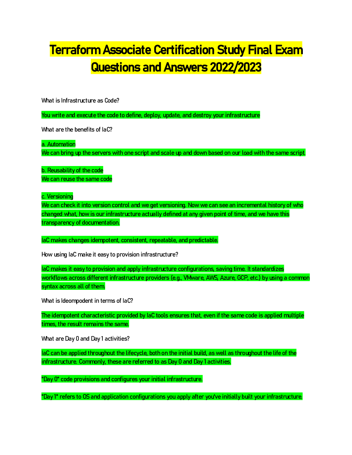 Preview image for Terraform Associate Certification Study Final Exam Questions and Answers 2022/2023
